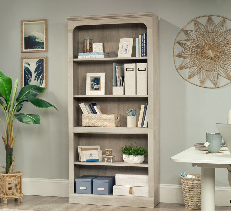 Halston 33.7” 5-Shelf Bookcase with Adjustable Shelves – Chalked Chestnut 