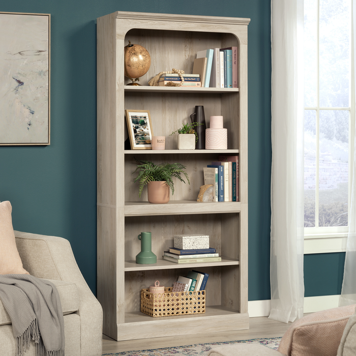 Halston 33.7” 5-Shelf Bookcase with Adjustable Shelves – Chalked Chestnut 
