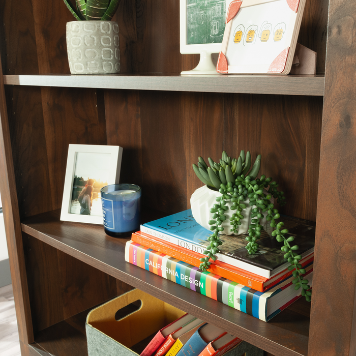 Halston 33.7” 5-Shelf Bookcase with Adjustable Shelves – Sindoori Mango 