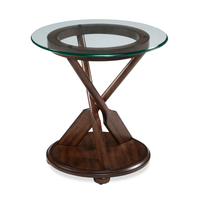 Hatfield 20” Eclectic End Table with Glass Top & Carved Oars in Wood Base – Dark Oak 