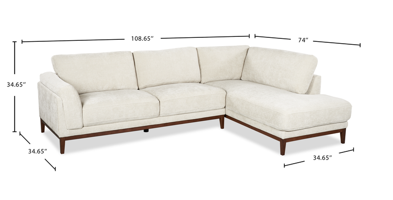 Horizon 2-Piece Right-Facing Fabric Sectional with Wood Base and Legs - Stone