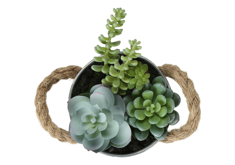 7” Artificial Potted Succulent in 5” Metal Pot – set of 2