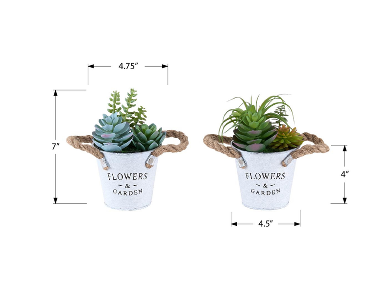 7” Artificial Potted Succulent in 5” Metal Pot – set of 2