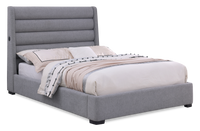 Jade Upholstered Platform Bed with USB Ports in Grey Fabric - Queen Size