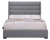 Jade Upholstered Platform Bed with USB Ports in Grey Fabric - Queen Size | Base de lit plateforme rembourrée Jade en tissu gris avec ports USB - format grand lit