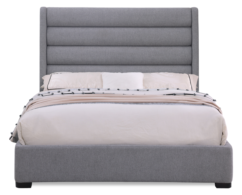 Jade Upholstered Platform Bed with USB Ports in Grey Fabric - Queen Size