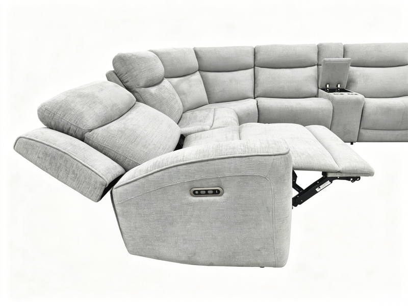 Kacey 6-Piece Chenille Fabric Power Reclining Sectional with USB Port - Grey