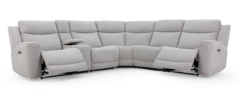 Kacey 6-Piece Chenille Fabric Power Reclining Sectional with USB Port - Grey