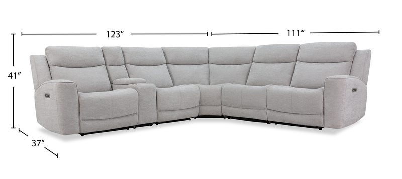 Kacey 6-Piece Chenille Fabric Power Reclining Sectional with USB Port - Grey