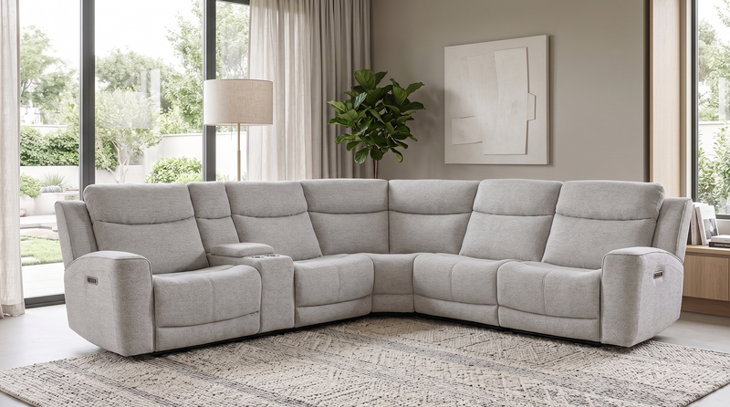 Kacey 6-Piece Chenille Fabric Power Reclining Sectional with USB Port - Grey