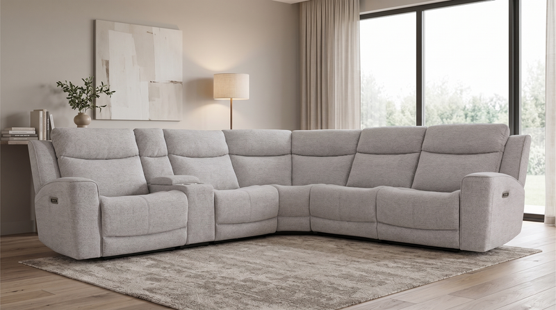 Kacey 6-Piece Chenille Fabric Power Reclining Sectional with USB Port - Grey