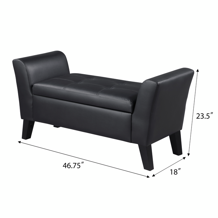 Kohen 46.75\" Contemporary Leather-Look Fabric Bench with Storage – Black