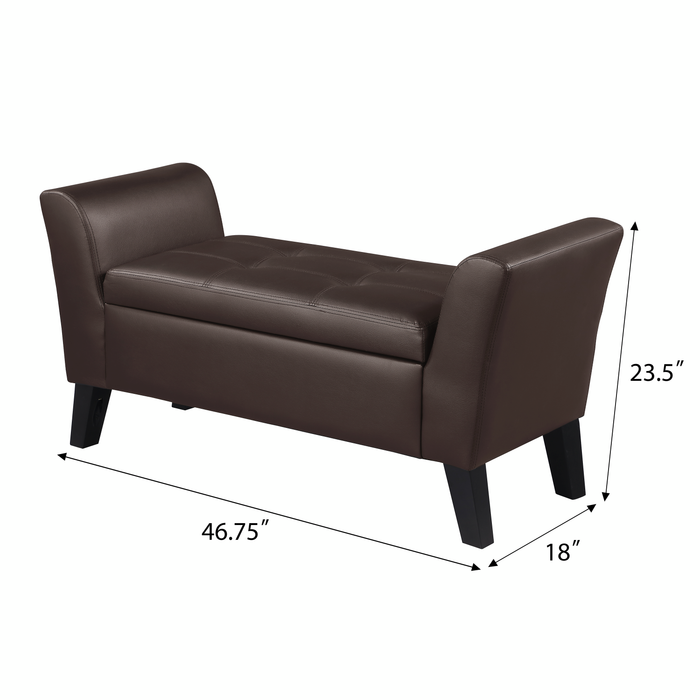 Kohen 46.75\" Contemporary Leather-Look Fabric Bench with Storage – Brown 
