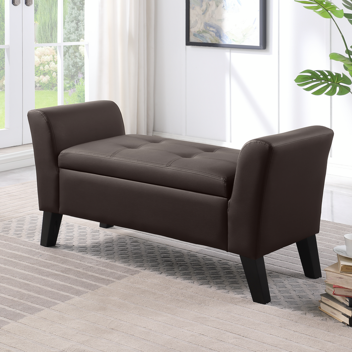 Kohen 46.75\" Contemporary Leather-Look Fabric Bench with Storage – Brown 