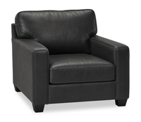 Made in Canada Lennox 35” Genuine Leather Accent Chair with Removable Cushions - Black