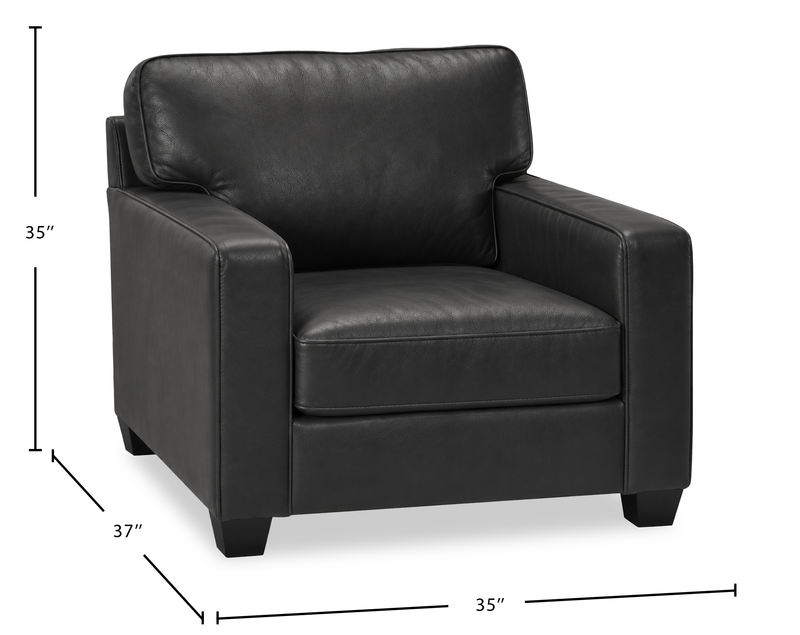 Made in Canada Lennox 35” Genuine Leather Accent Chair with Removable Cushions - Black