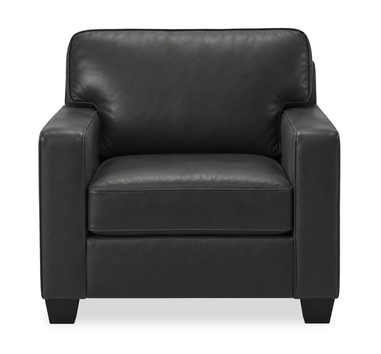 Made in Canada Lennox 35” Genuine Leather Accent Chair with Removable Cushions - Black