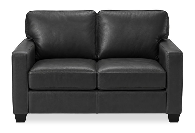 Made in Canada Lennox 57” Genuine Leather Loveseat with Removable Cushions - Black