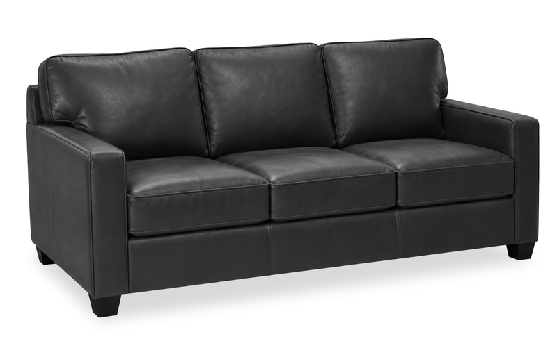 Made in Canada Lennox 79” Genuine Leather Sofa with Removable Cushions - Black