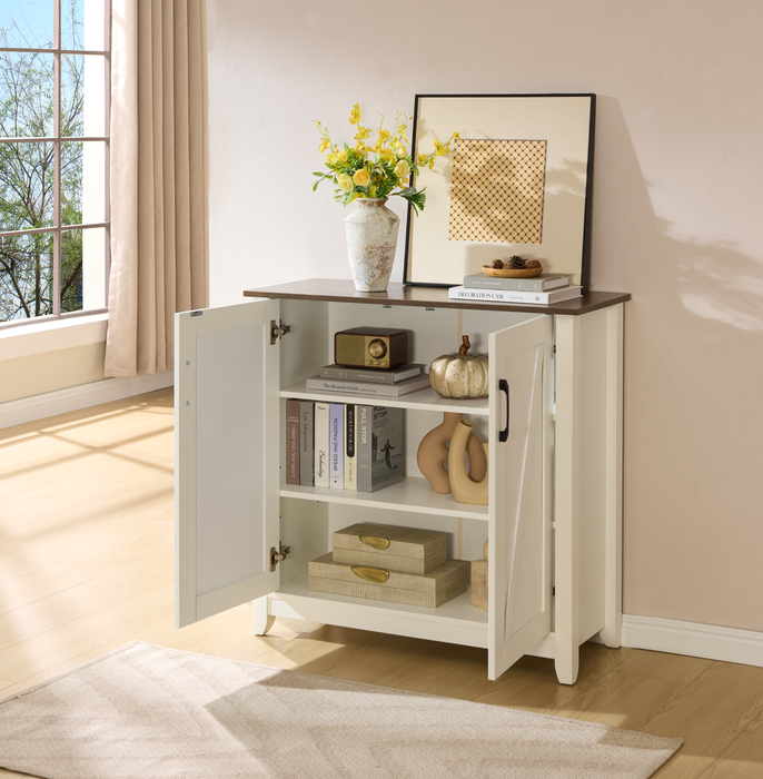 Lexie 35.5” Shoe Storage Cabinet with Walnut Oak Top - White