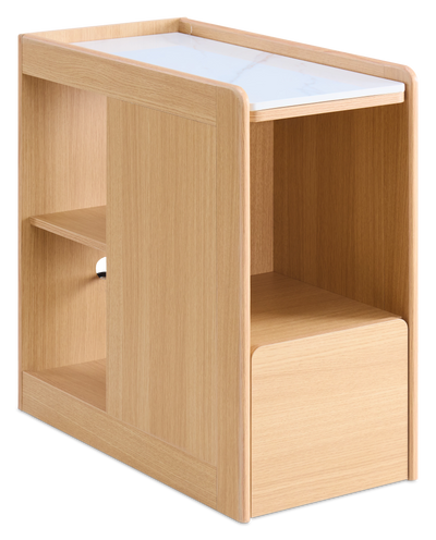 Liam 23.5" Accent Table with Sintered Stone Top and Drawer– Harvest Oak  | Table d’appoint Liam de 23.5 po avec dessus en pierre frittée et tiroir - chêne récolte