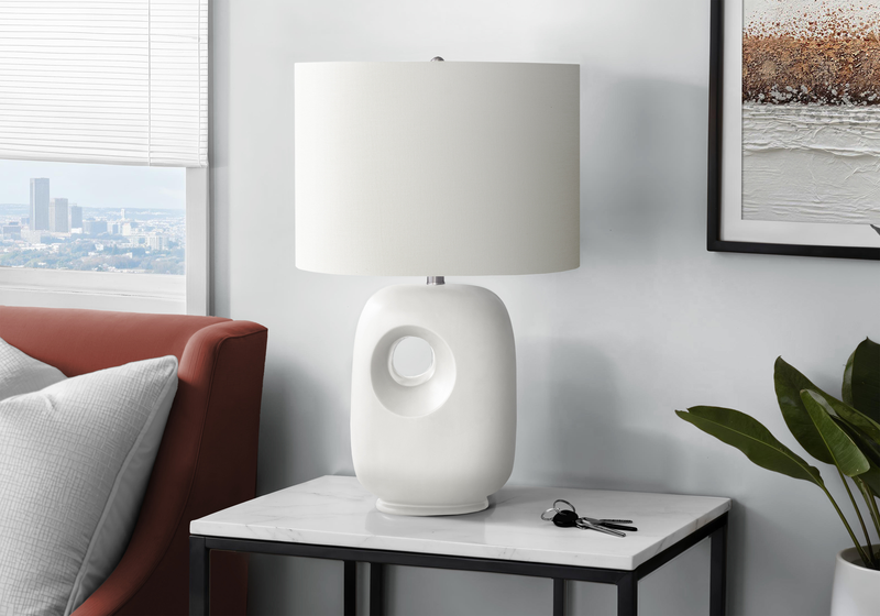 Lilith 16\" Ceramic Table Lamp with Linen Ivory Shade – White