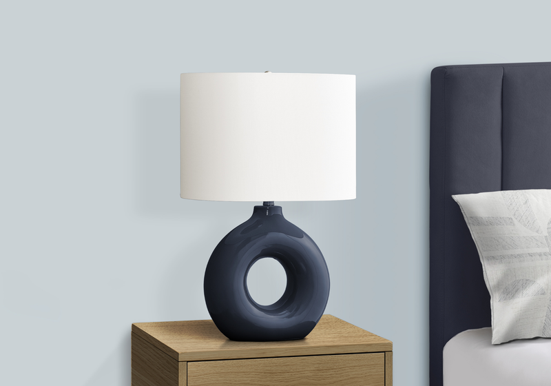 Liv 16\" Ceramic Table Lamp with Linen Ivory Shade – Blue