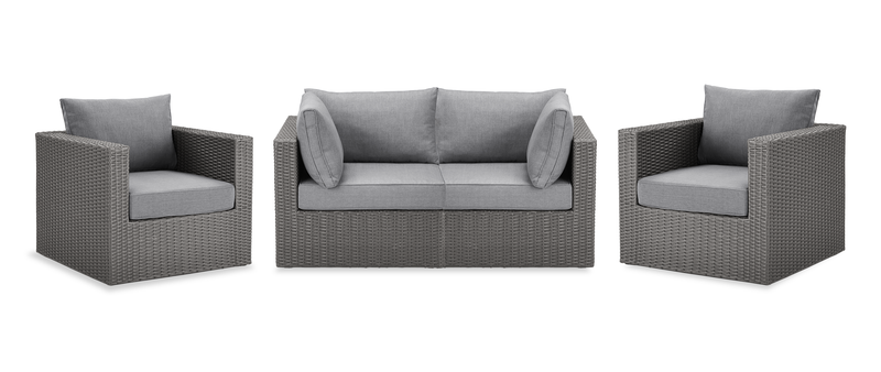 Morris 4-Piece Outdoor Patio Set with 2 Corner Chairs & 2 Chairs - Hand-Woven Resin Wicker - Grey