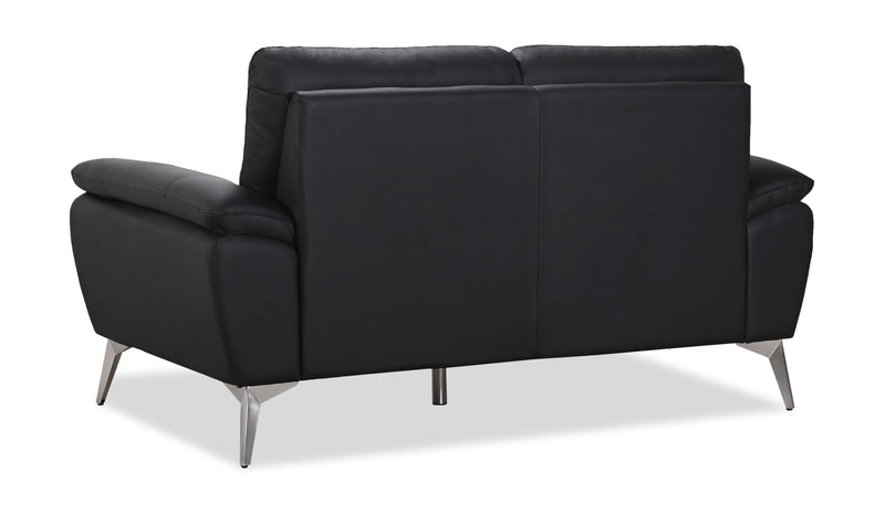Mystic 65.7” Contemporary Genuine Leather Loveseat – Black
