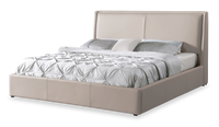 Nico Upholstered Storage Platform Bed in Vegan Leather Taupe Fabric, Hyrdraulic Lift  - King Size 