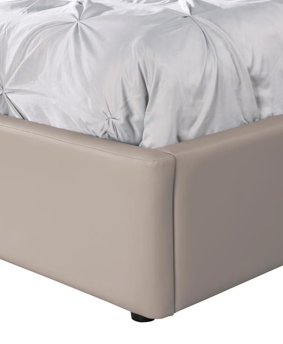 Nico Upholstered Storage Platform Bed in Vegan Leather Taupe Fabric, Hyrdraulic Lift  - Queen Size