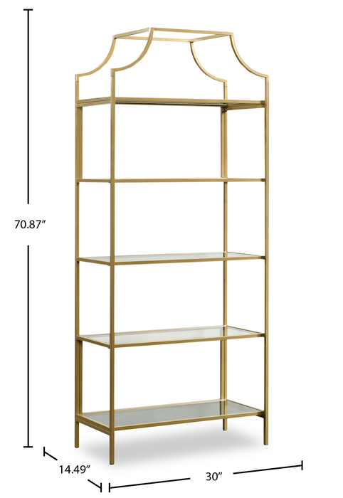 Nightingale 30” 5-Shelf Metal Bookcase – Gold Satin