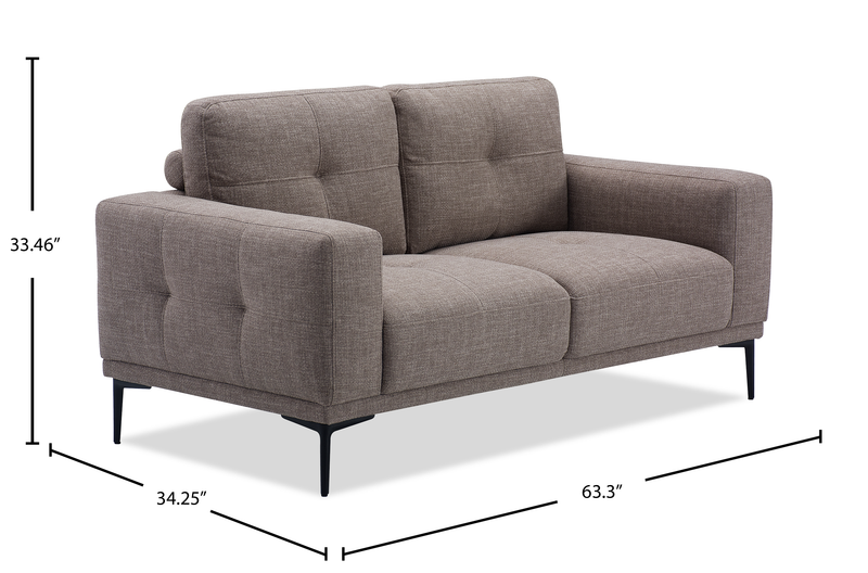 Nola 63.3” Fabric Loveseat with Removable Back Cushions – Mocha