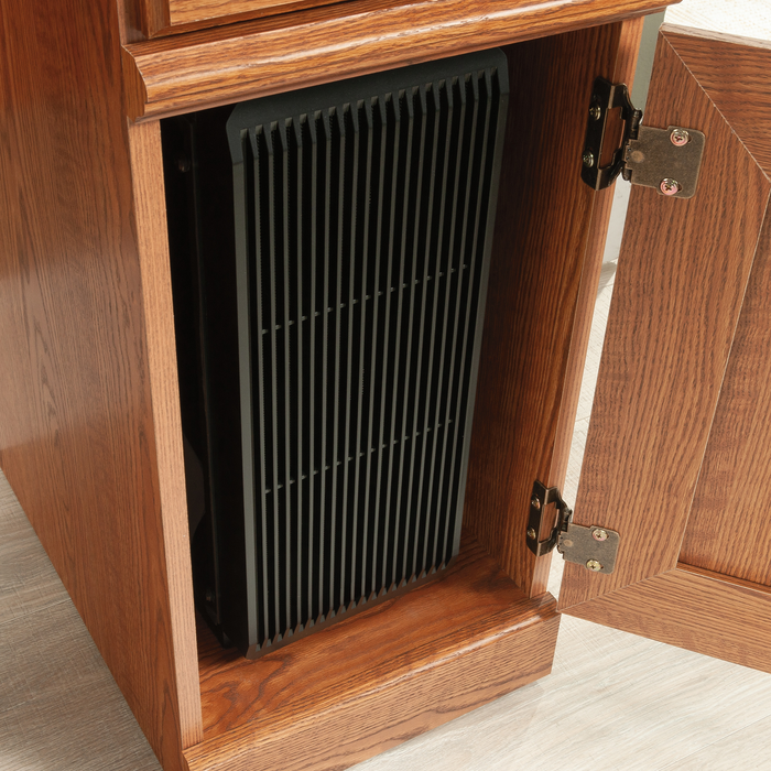 Orchard Hills 42.6\" Desk with Hutch and Storage – Carolina Oak