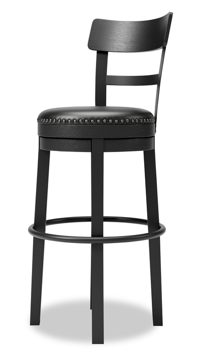 Otis Bar Height Stool with Swivel Seat & Vegan Leather Fabric, 30.5\"H, Metal – Black