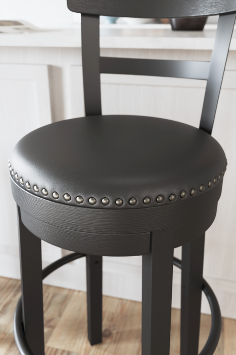 Otis Bar Height Stool with Swivel Seat & Vegan Leather Fabric, 30.5\"H, Metal – Black