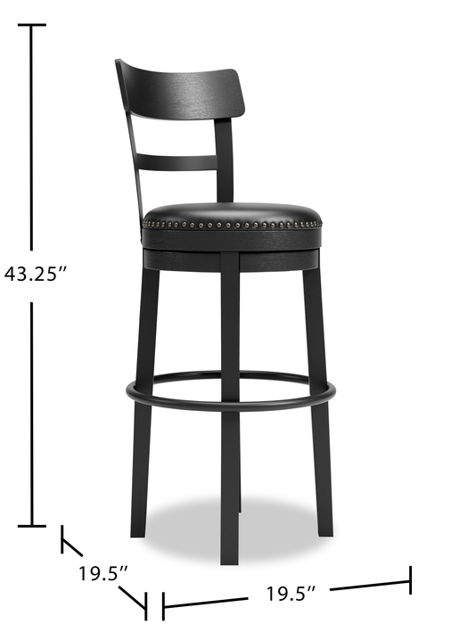 Otis Bar Height Stool with Swivel Seat & Vegan Leather Fabric, 30.5\"H, Metal – Black