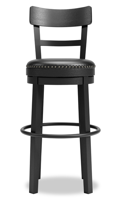 Otis Bar Height Stool with Swivel Seat & Vegan Leather Fabric, 30.5\"H, Metal – Black