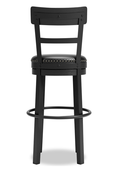 Otis Bar Height Stool with Swivel Seat & Vegan Leather Fabric, 30.5\"H, Metal – Black