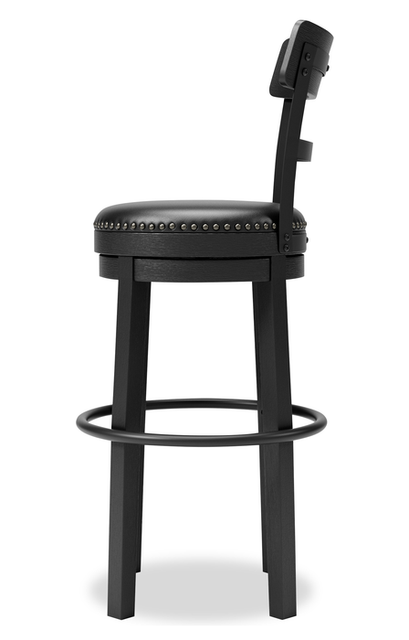 Otis Bar Height Stool with Swivel Seat & Vegan Leather Fabric, 30.5\"H, Metal – Black