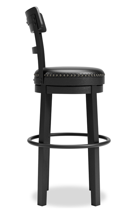 Otis Bar Height Stool with Swivel Seat & Vegan Leather Fabric, 30.5\"H, Metal – Black