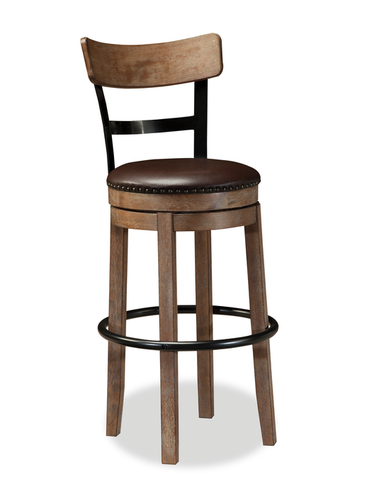 Otis Bar Height Stool with Swivel Seat & Vegan Leather Fabric, 30.5\"H, Metal – Brown