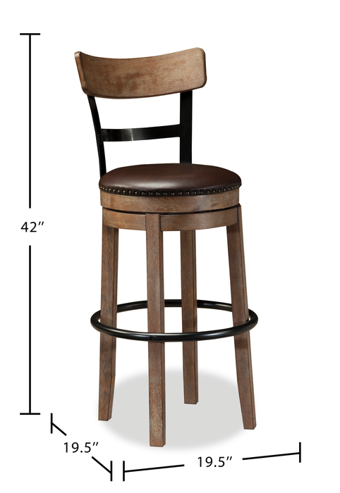Otis Bar Height Stool with Swivel Seat & Vegan Leather Fabric, 30.5\"H, Metal – Brown