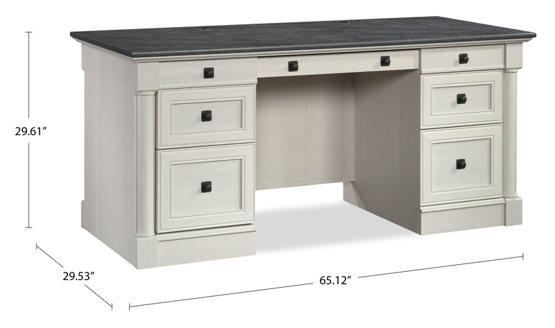 Palladia 65.12\" Executive Desk with 7 Drawers – Glacier Oak