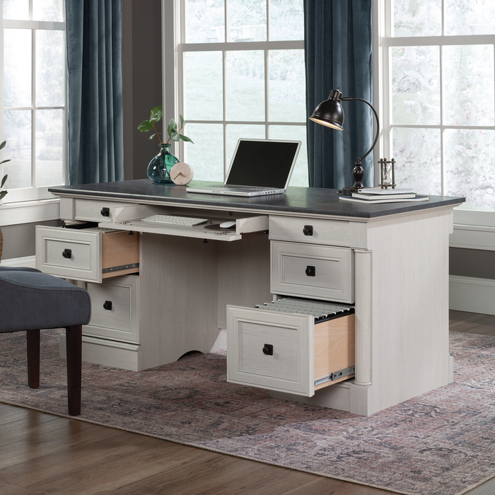Palladia 65.12\" Executive Desk with 7 Drawers – Glacier Oak