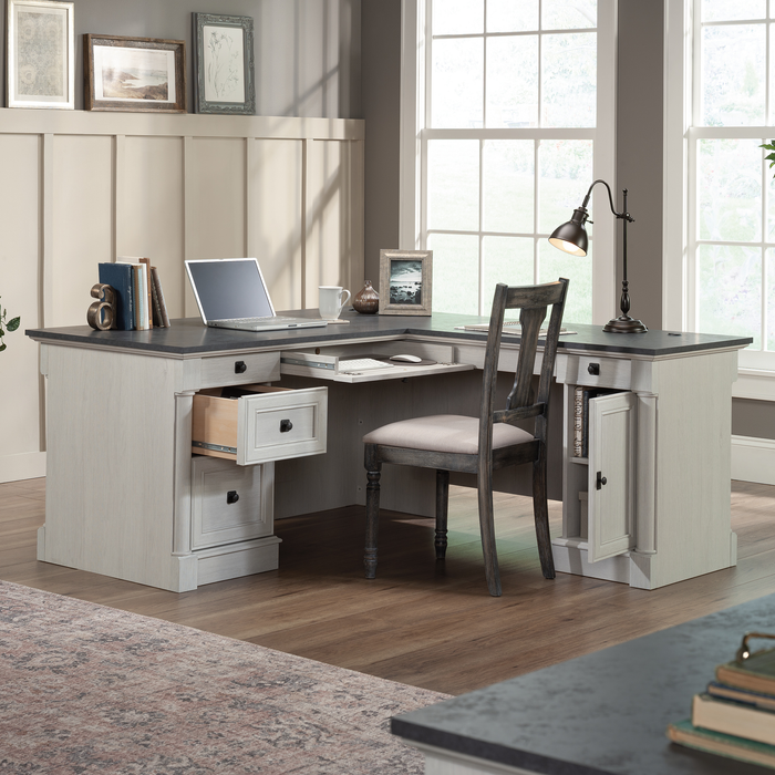 Palladia 65.12\" L-Shaped Desk with 3 Drawers – Glacier Oak