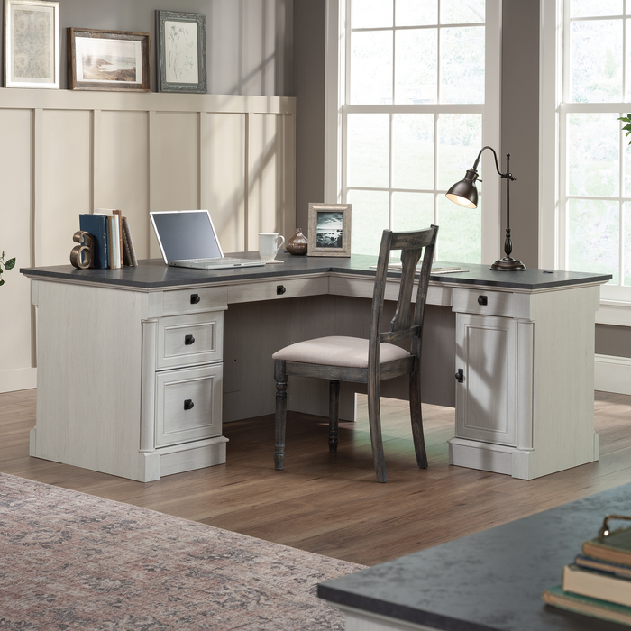 Palladia 65.12\" L-Shaped Desk with 3 Drawers – Glacier Oak