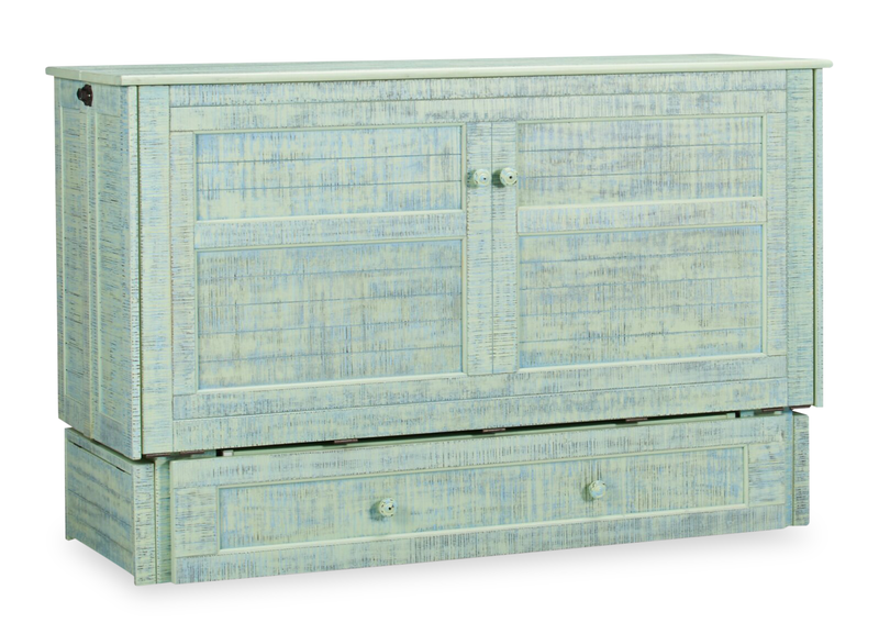 Parker Cabinet Bed with Pocket Coil Memory Foam Mattress, Seafoam - Queen Size