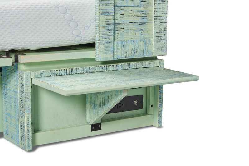 Parker Cabinet Bed with Pocket Coil Memory Foam Mattress, Seafoam - Queen Size