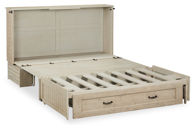 Parker Cabinet Bed with Pocket Coil Memory Foam Mattress, Driftwood - Queen Size